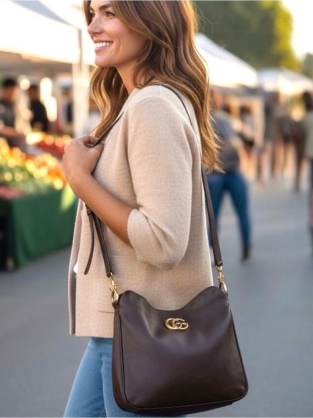 AUTHENTIC GUCCI HOBO BAG IF GODIVA MADE HANDBAGS THIS IS DARK CHOCOLATE. - Picture 2 of 8
